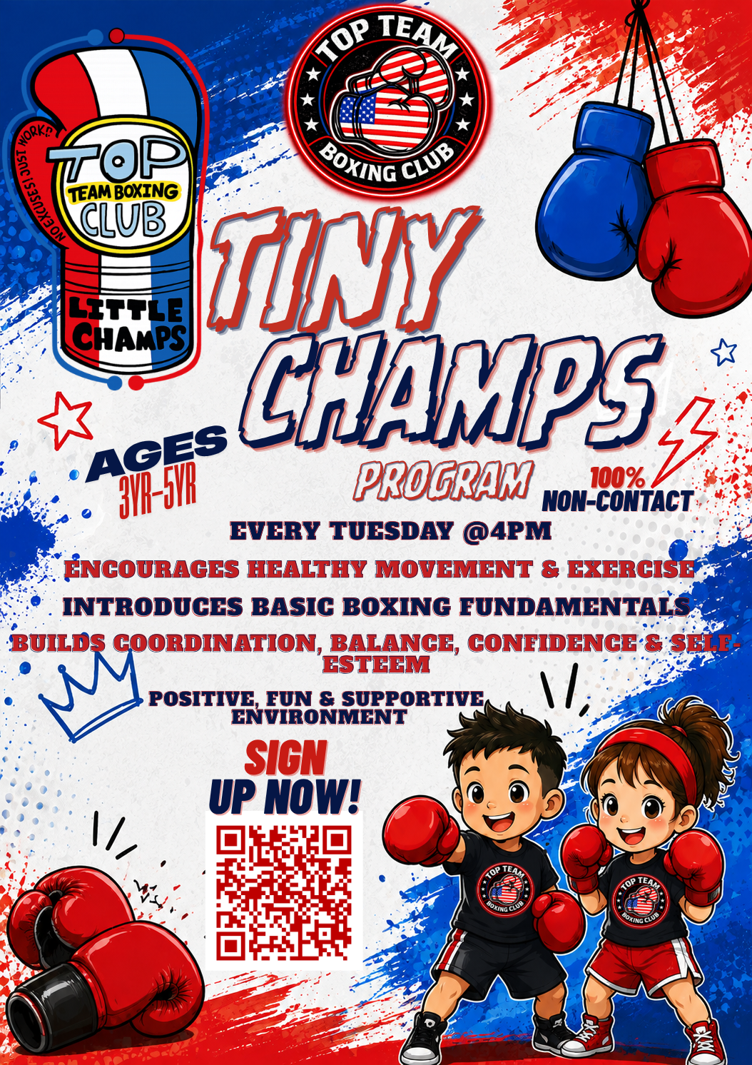 Tiny Champs ages 3 to 5 non-contact boxing program